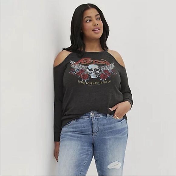 Torrid Poison Band Every Rose Has It’s Thorn Graphic Cold Shoulder Sweatshirt - Picture 1 of 14